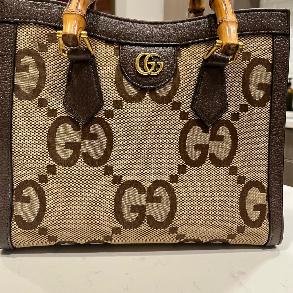 Gucci Beige and Dark Brown Tote with Bamboo Handles